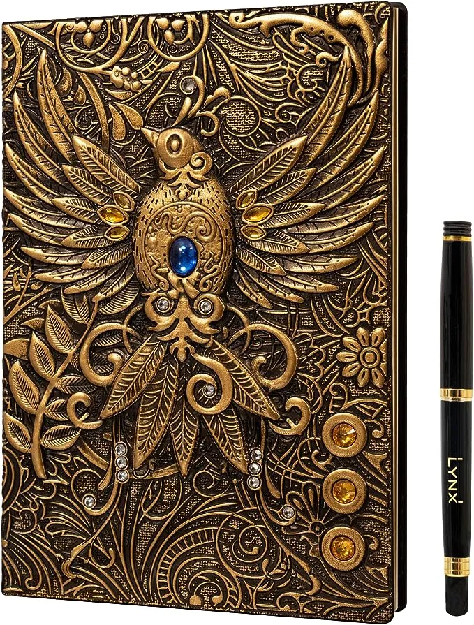 DND Notebook / Journal, Unique 200 Page Book with 3D Gold Phoenix Embossed Faux Leather Cover with Pen- Ideal for Dungeons & Dragons / D&D. Great RPG Accessories Gift for DM's & Players, Men or Women