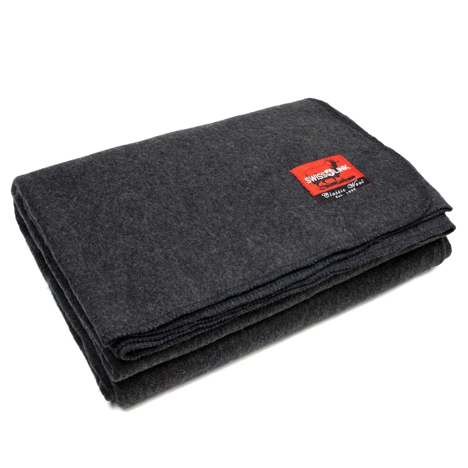 Swiss Link Military Surplus 64 x 90 Inch Insulated Breathable Classic 80 Percent Wool Blanket with Solid Stitching, Charcoal Gray