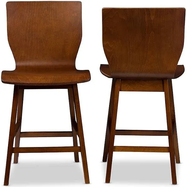 Baxton Studio RT364-STL Elsa Pub Stool Elsa Counter Stool Dark Walnut Bent Wood (Set of 2)