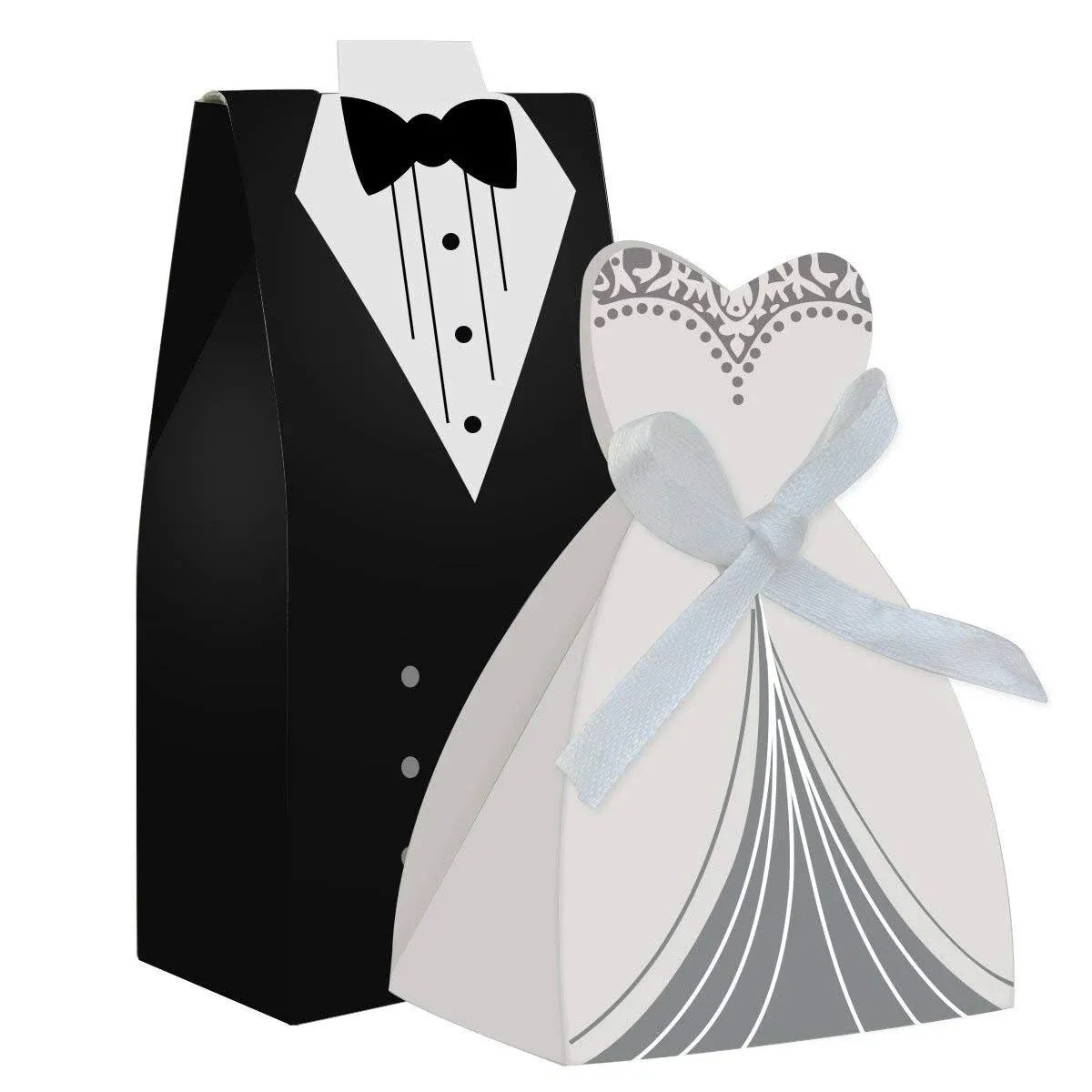 100pcs Party Wedding Favor Dress & Tuxedo Bride and Wholesale Candy Favor Box, Creative Dress Gift Box Bow-knot Bonbonniere for Christmas Wedding Party Birthday Bridal Shower Decoration