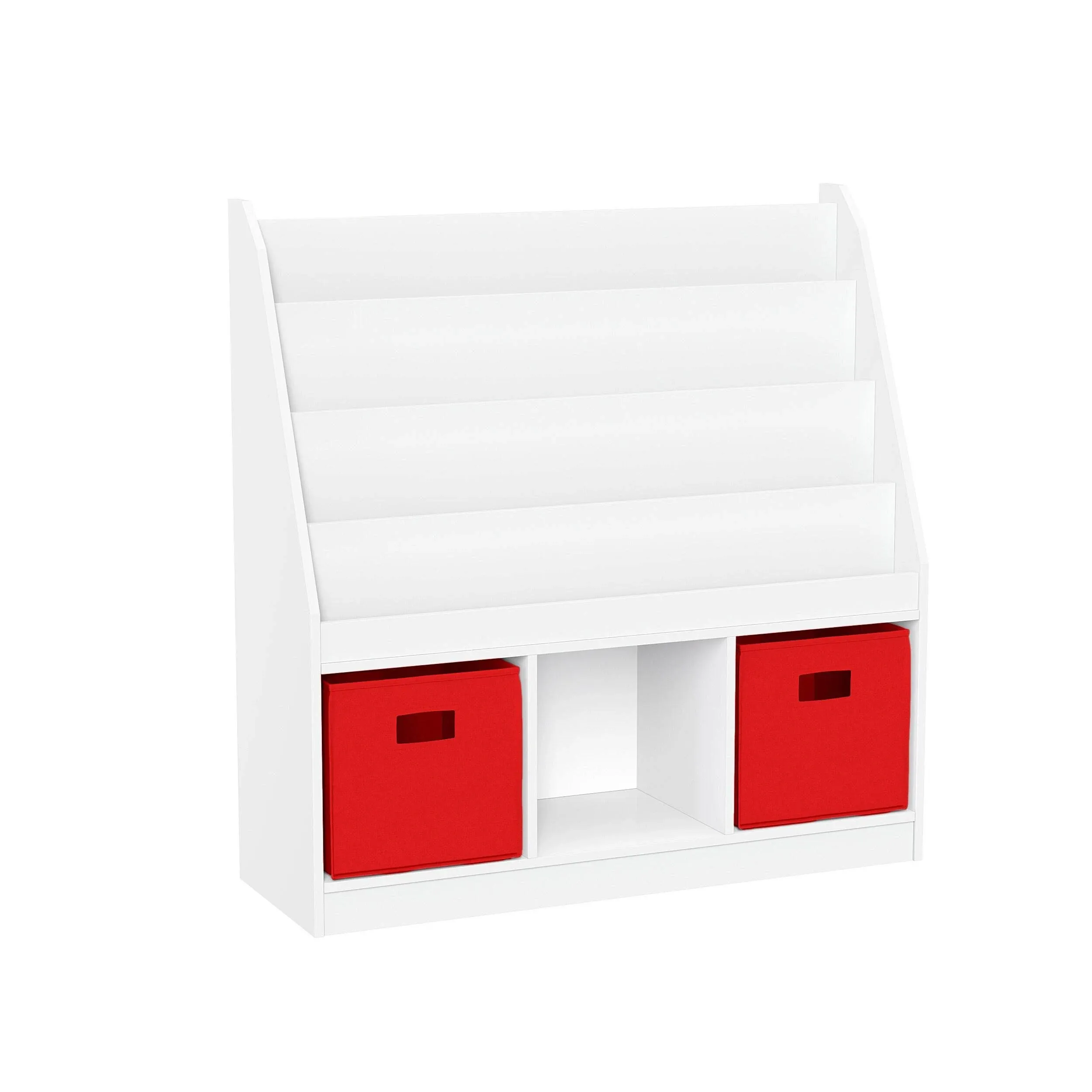 RiverRidge Home Kids Bookrack with Three Cubbies and 2 Bins Red