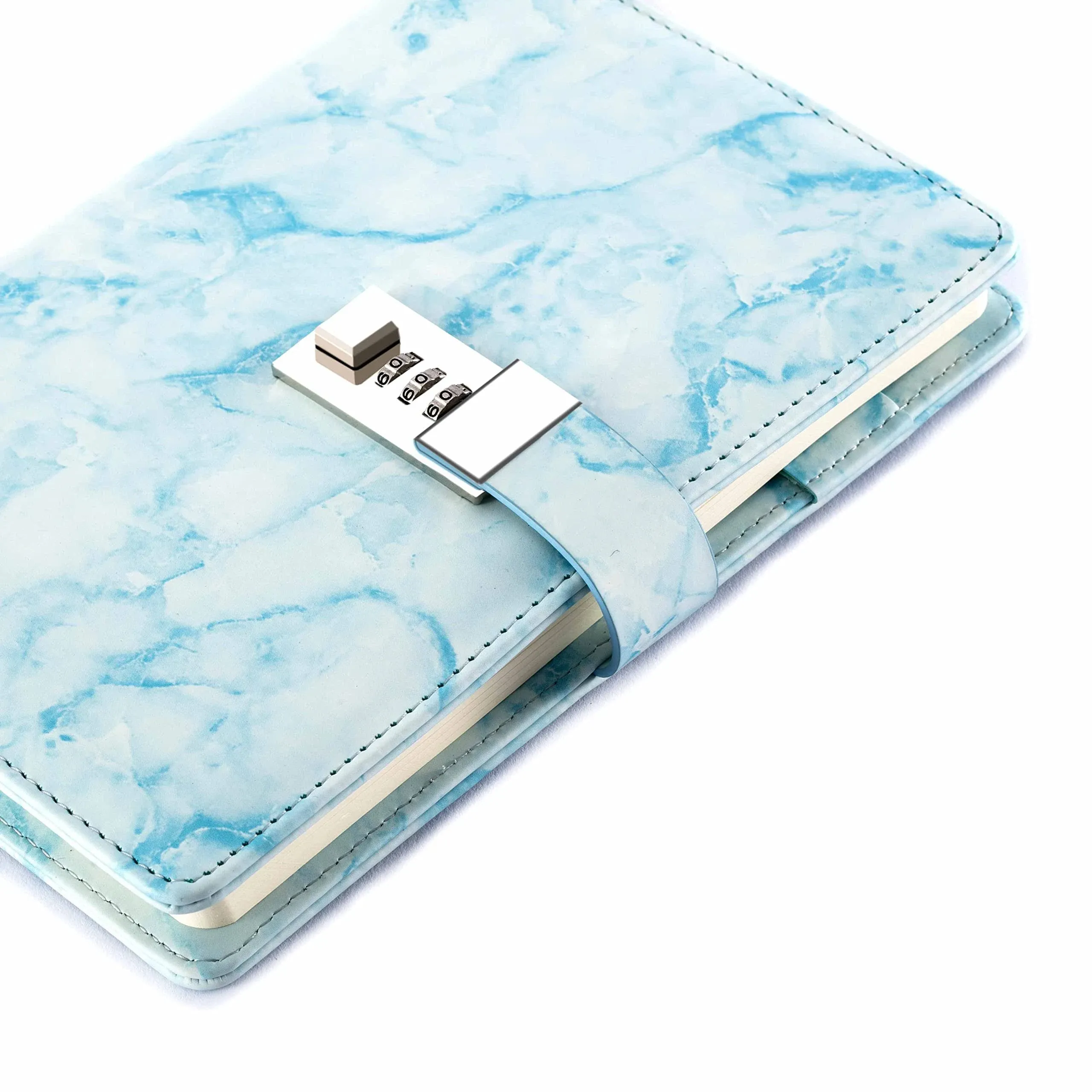 996DEMING Waterproof Leather Marble Diary with Lock for Girls &amp; Women Refillable