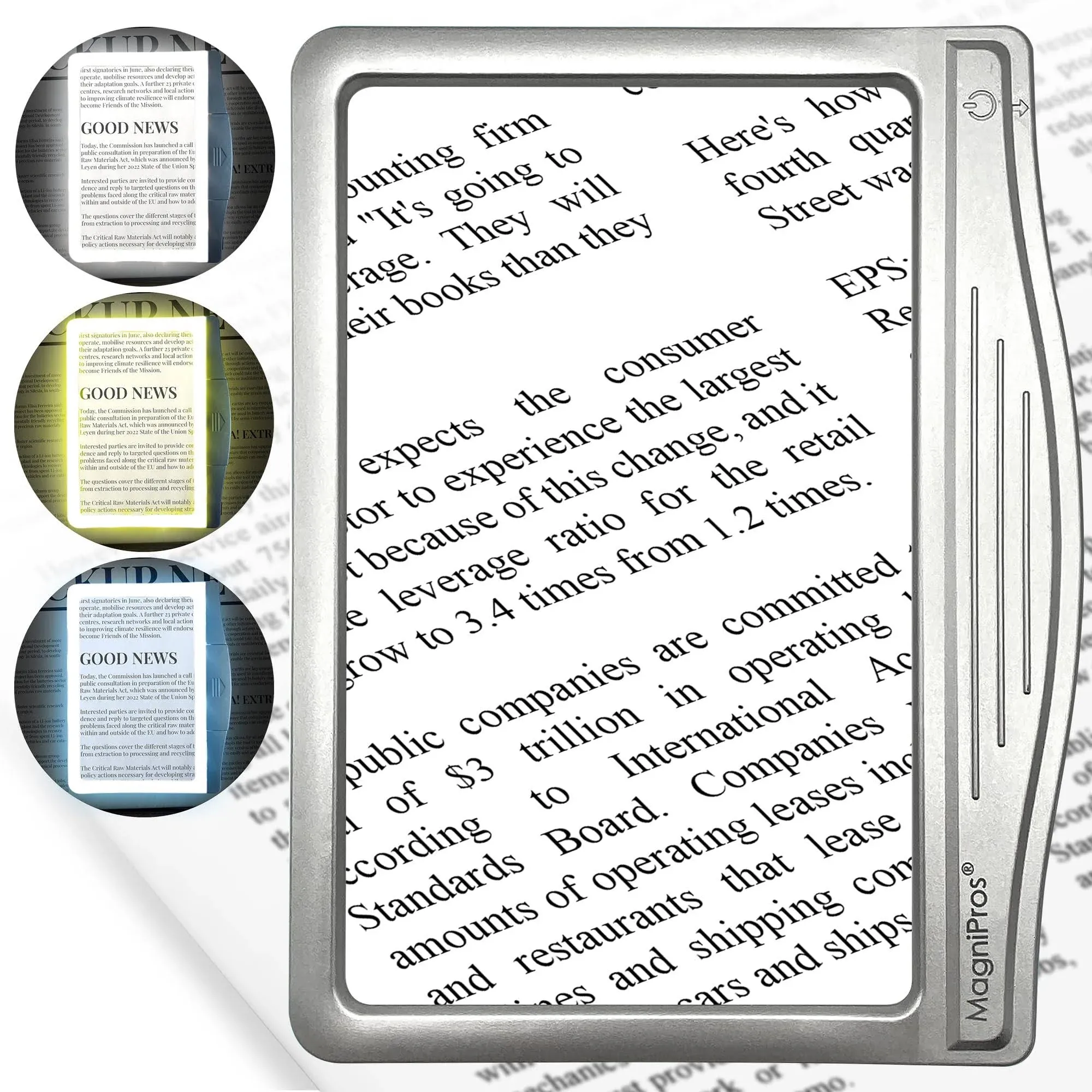 MAGNIPROS 4X Large Ultra Bright LED Page Magnifier with Anti-Glare & Dimmable LEDs (3 Lighting Modes to Relieve Eye Strain)-Ideal for Reading Small Fonts & Low Vision Seniors with Aging Eyes