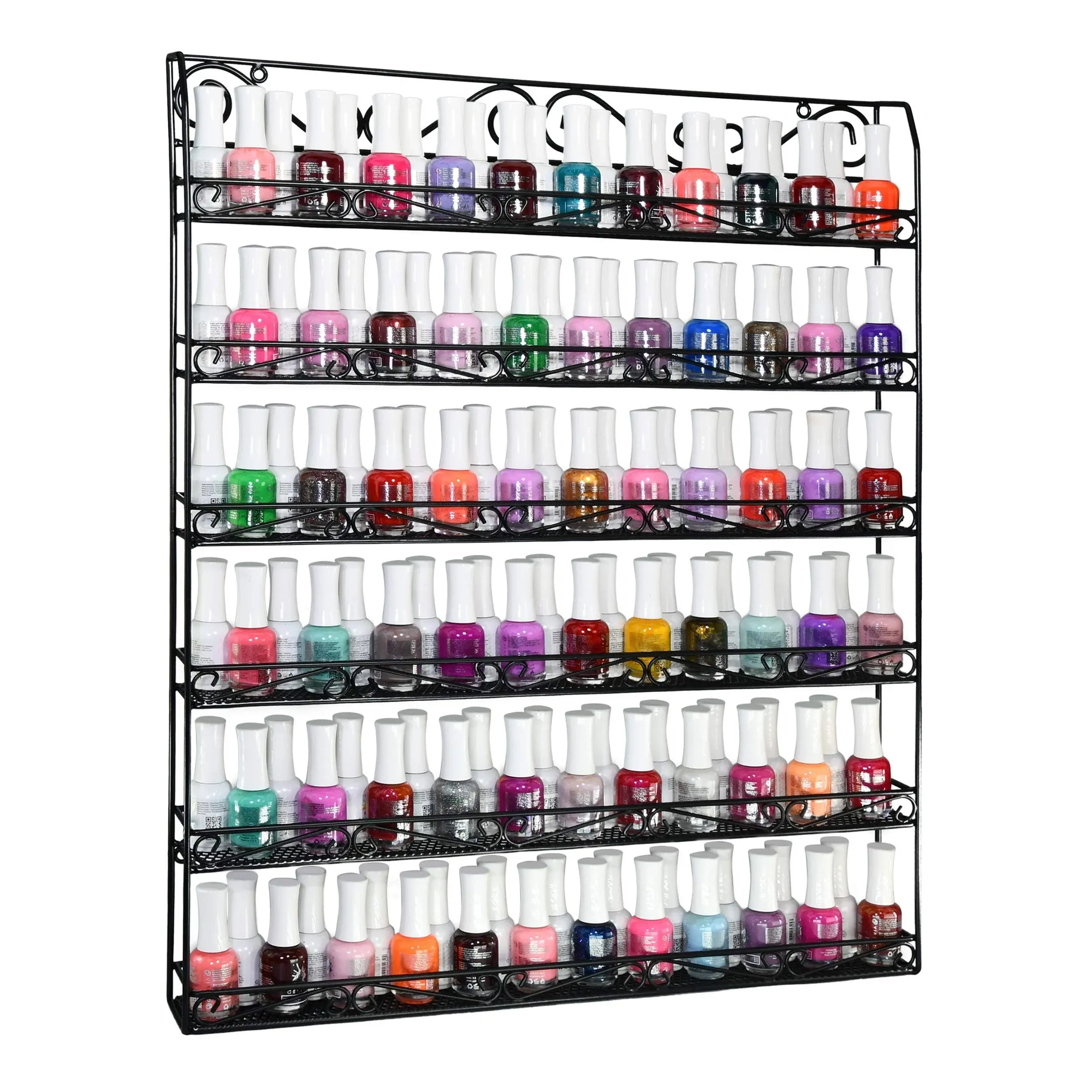 AMT 6 Tier Metal Nail Polish Racks, Fit Up to 108 Bottles, Black Wall Mounted, Display for The Wall, Young Living Essential Oils Organizer for Home