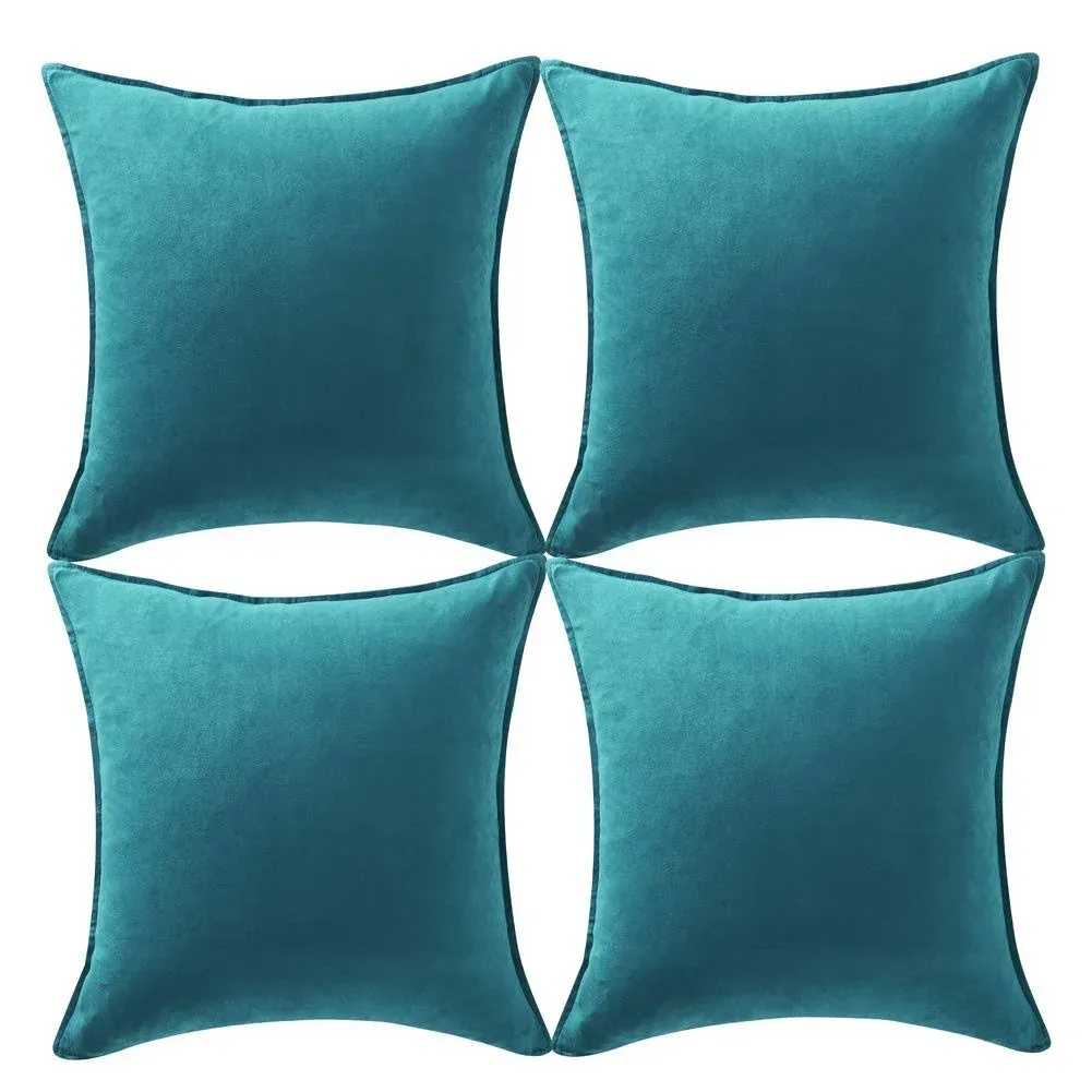 Fancy Homi 4 Packs Teal Decorative Throw Pillow Covers 18x18 INCH45X45 cm, Super Soft Faux Suede Decor Square Pillow Case, Solid Cushion Cover for