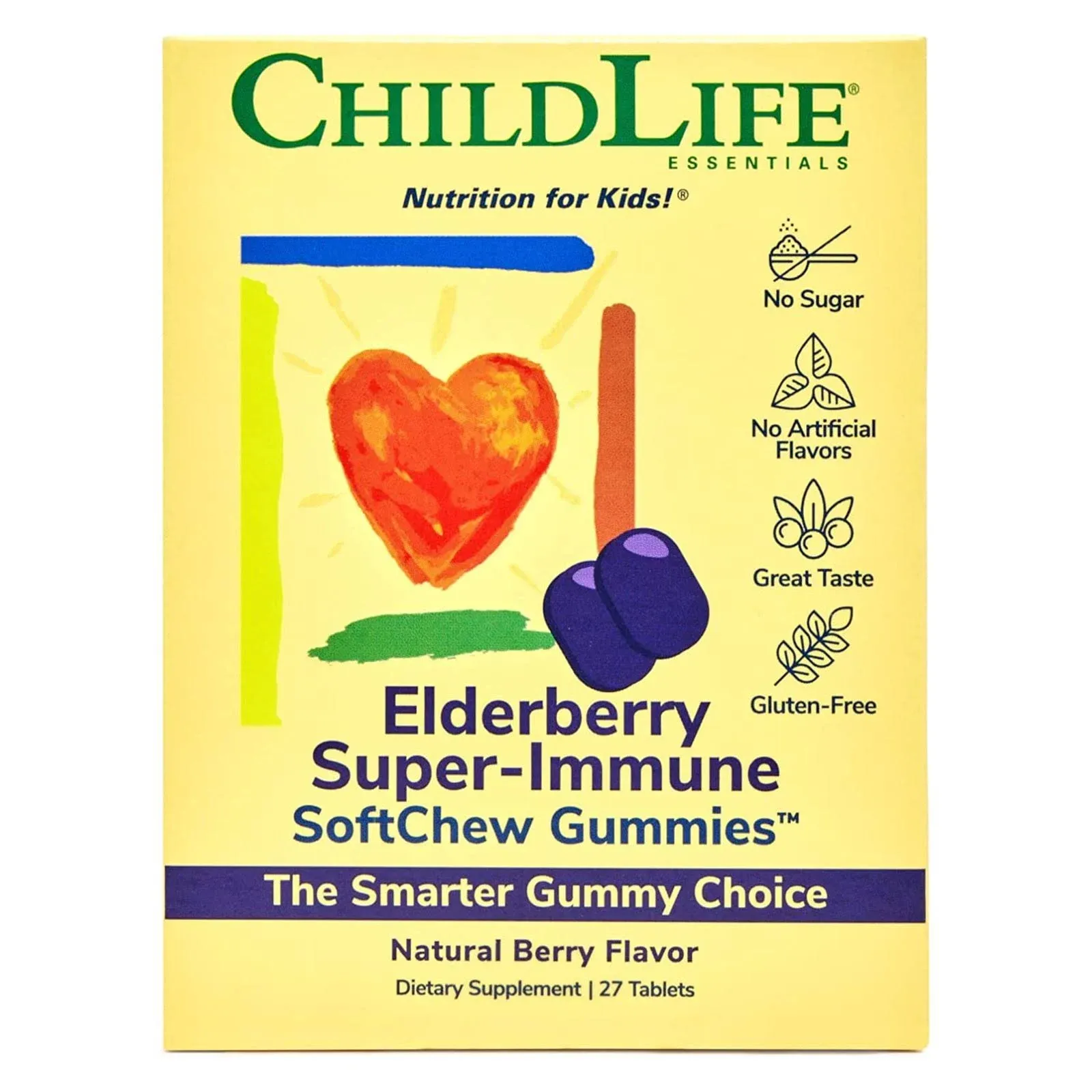 ChildLife Essentials, Kids, Elderberry Super-Immune SoftChew Gummies, Natural Berry, 27 Tablets