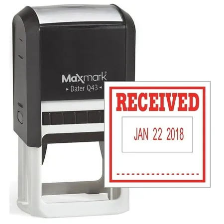 MaxMark Q43 (Large Size) Date Stamp with RECEIVED Self Inking Stamp - Red Ink