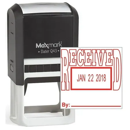 MaxMark Q43 (Large Size) Date Stamp with RECEIVED Self Inking Stamp - Red Ink