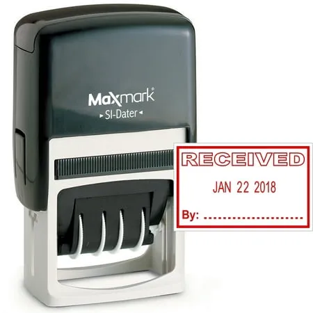 MaxMark Q43 (Large Size) Date Stamp with "RECEIVED" Self Inking Stamp - 2 Color Blue/Red Ink