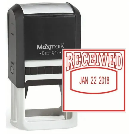 MaxMark Q43 (Large Size) Date Stamp with RECEIVED Self Inking Stamp - Red Ink