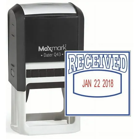 MaxMark Q43 (Large Size) Date Stamp with RECEIVED Self Inking Stamp - 2 Color Blue/Red Ink