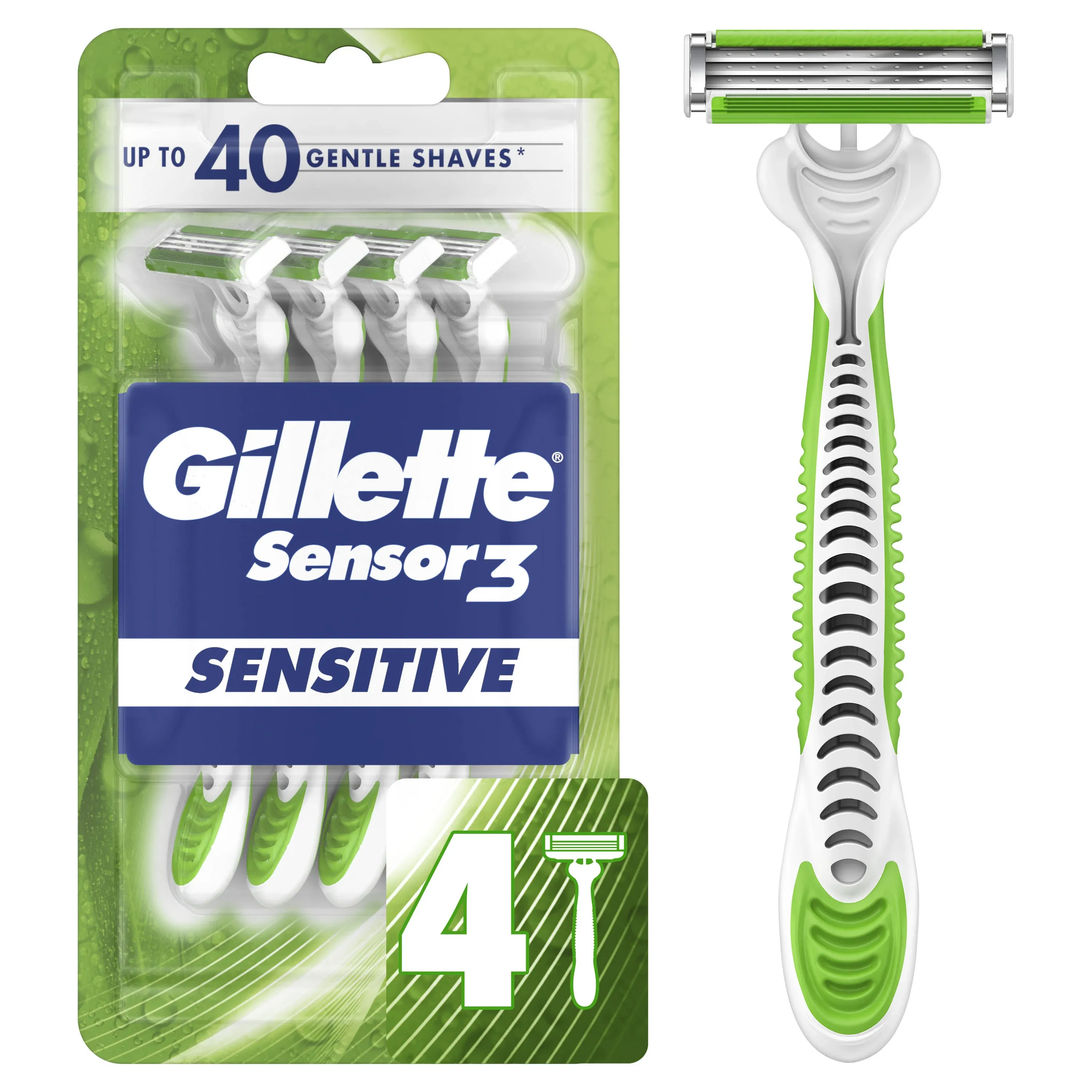 Gillette Sensor3 Sensitive Disposable Razors 4 ct Carded Pack