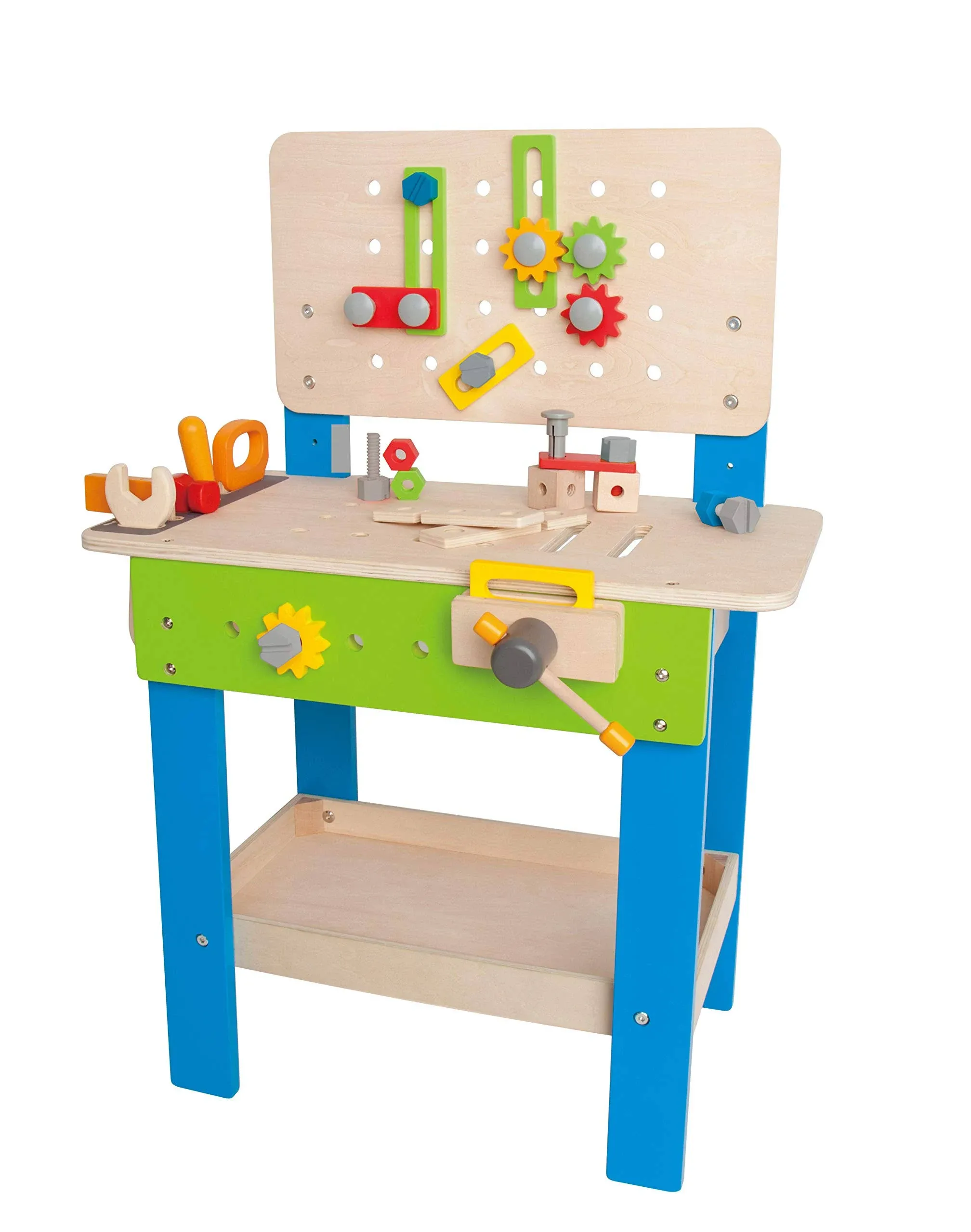 Hape Master Workbench | Award-Winning Kid's Wooden Tool Bench Toy Pretend Play Creative Building Set, Height Adjustable 35 Piece Workshop for Toddlers