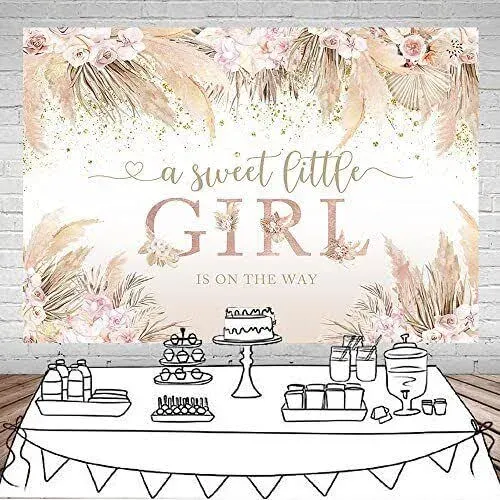 Mocsicka Boho Hello Baby Backdrop Boho Chic Pink Flowers Baby Shower Background A Sweet Little Girl is on The Way Party Cake Table Decorations Photo Booth (7x5ft)