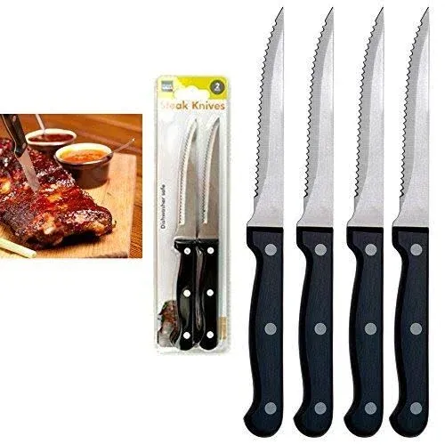 4 Steak Knife Set Serrated Edge Steel Utility Knives Steakhouse Cutlery Utensil