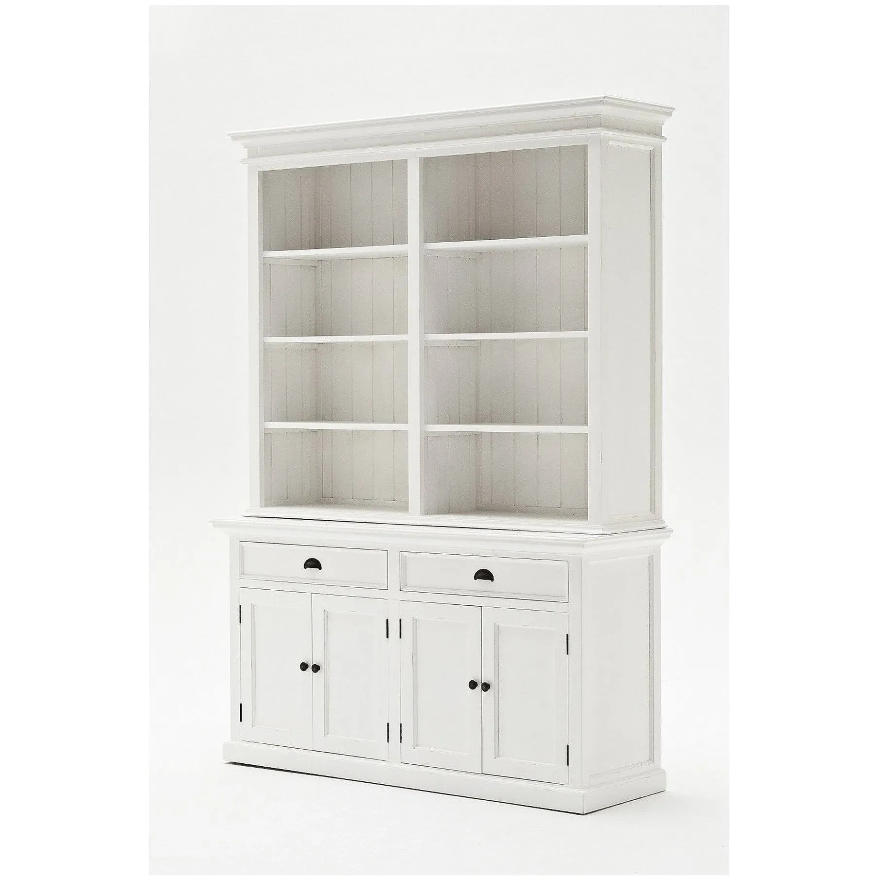 NovaSolo Halifax Pure White Mahogany Wood Hutch Bookcase With Storage And 2 Drawers