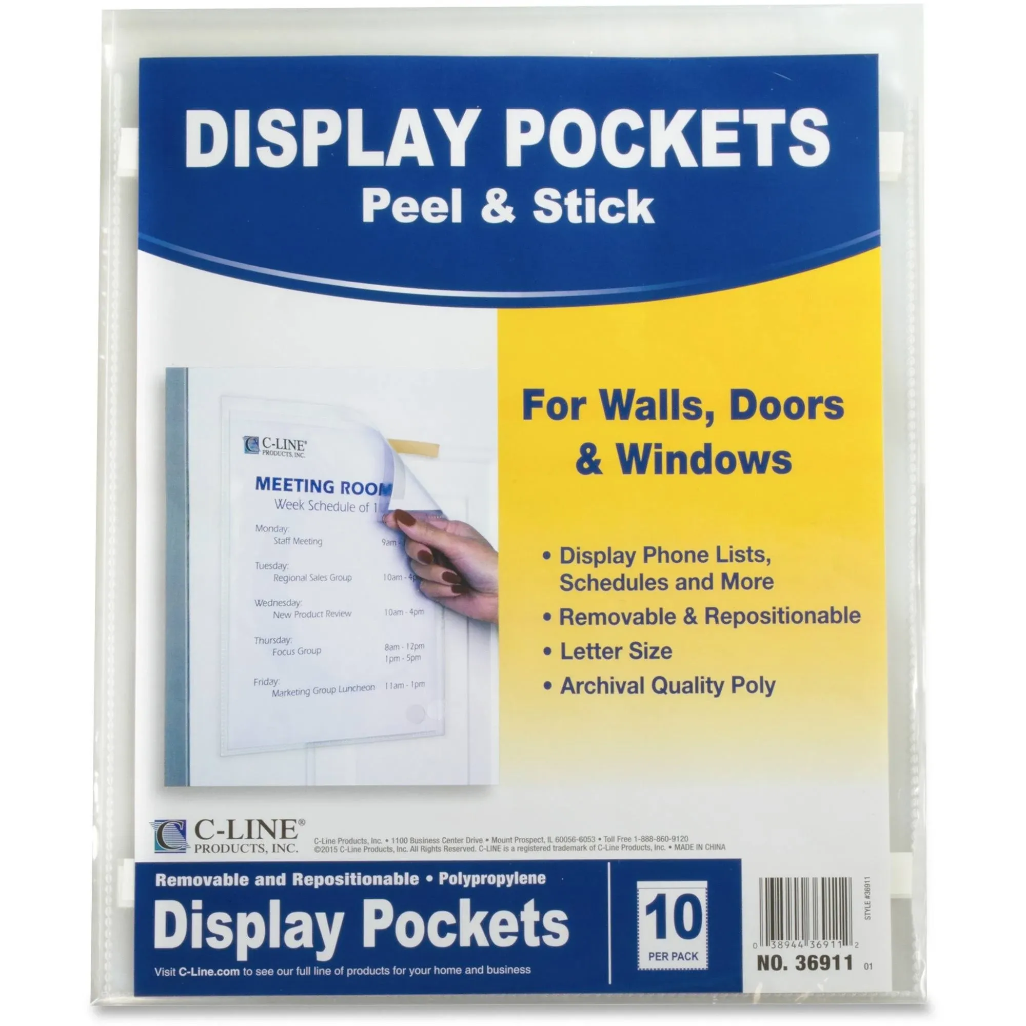 C-line Antimicrobial Peel and Stick Pockets