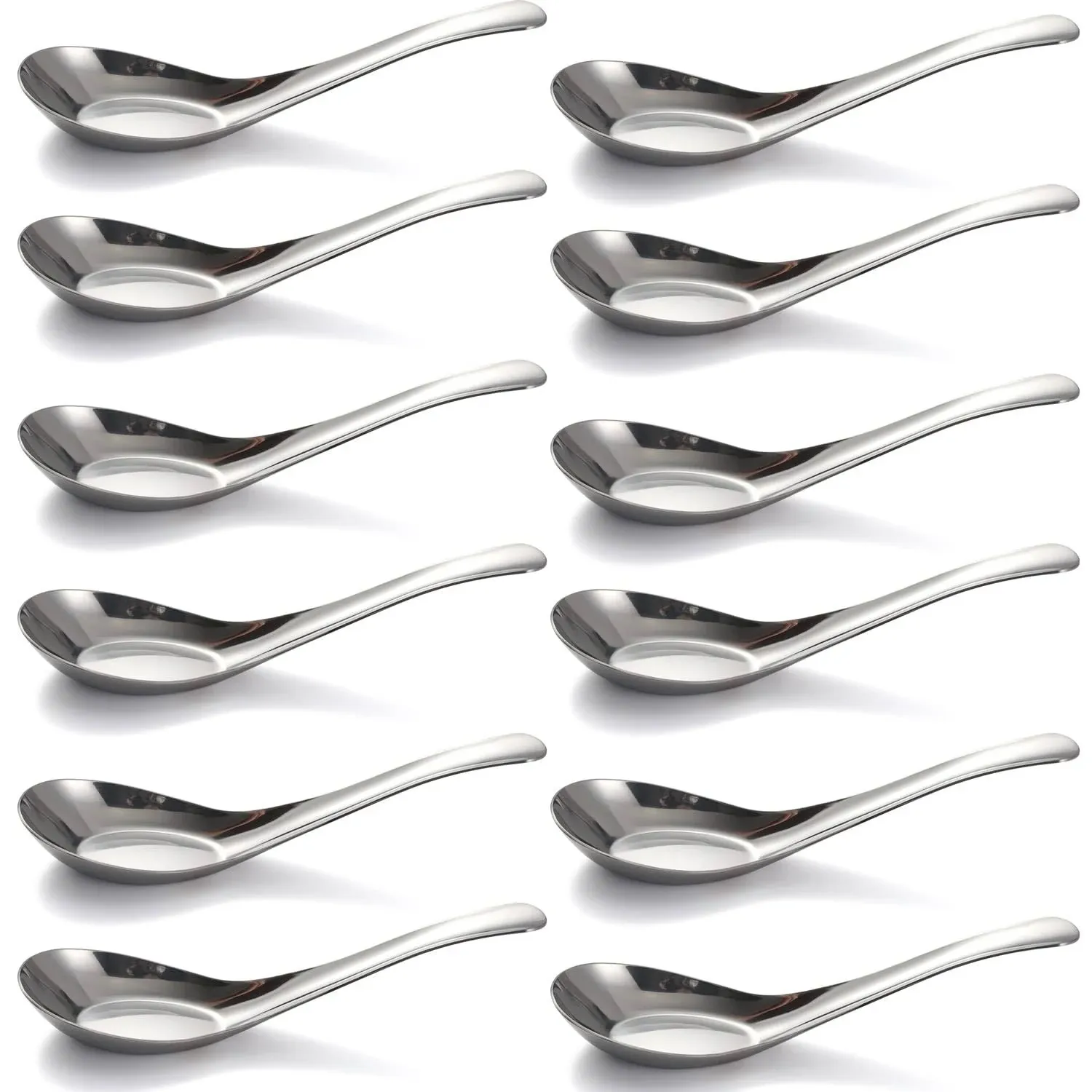 CHWAIKA Stainless Steel Soup Spoons Dinner Spoons Set of 12 Chinese Soup Spoon ...