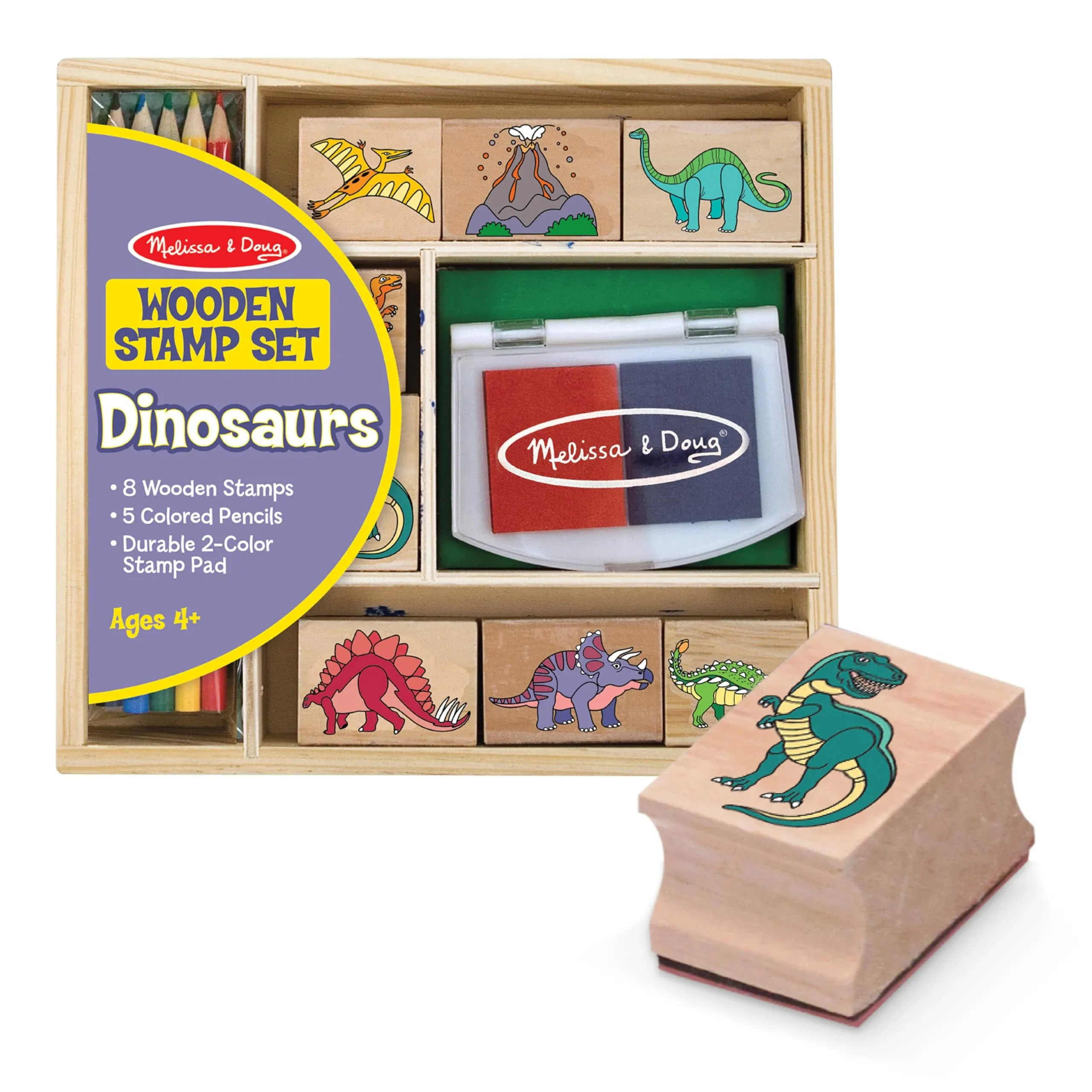 Melissa & Doug Wooden Stamp Set: Dinosaurs - 8 Stamps, 5 Colored Pencils, 2-Color, Arts And Crafts, Washable Ink Pads, Stamps For Kids Ages 4+Melissa & Doug Wooden Stamp Set: Dinosaurs - 8 Stamps, 5 Colored Pencils, 2-Color, Arts And Crafts…