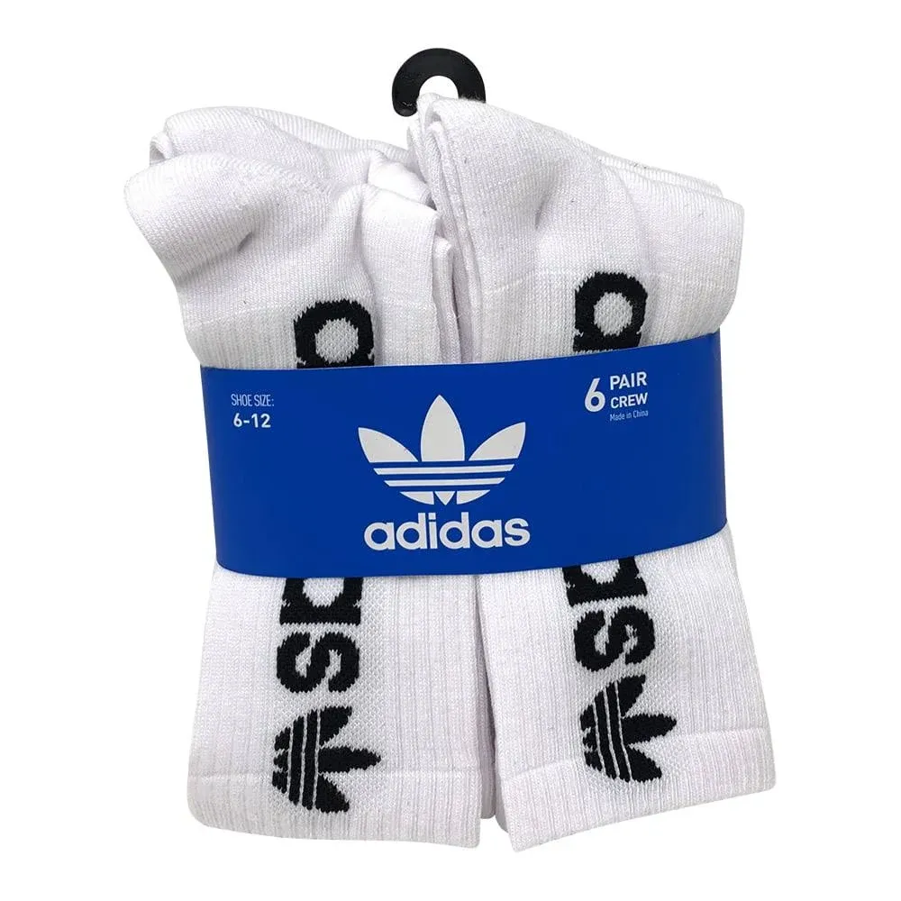 Adidas Men's Athletic Sport Moisture Wicking Cushioned Crew Socks 6 Pack, White (Shoe Size 6-12)