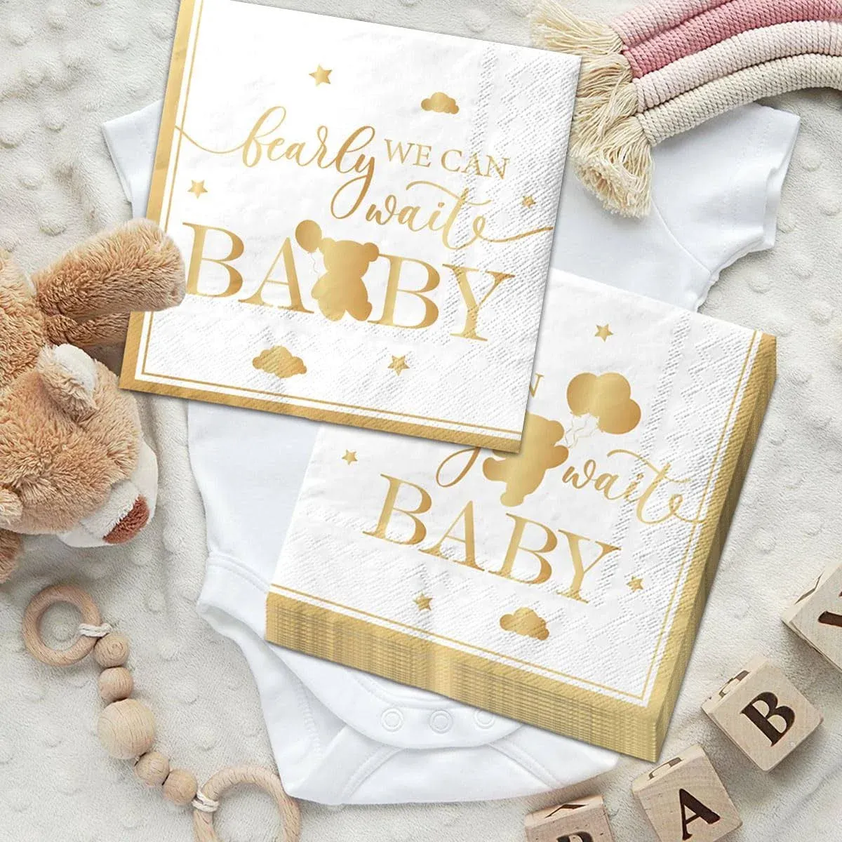 Bear Baby Shower Decorations,40<wbr/>Pcs We Can Bearly Wait Baby Napkins Disposable...