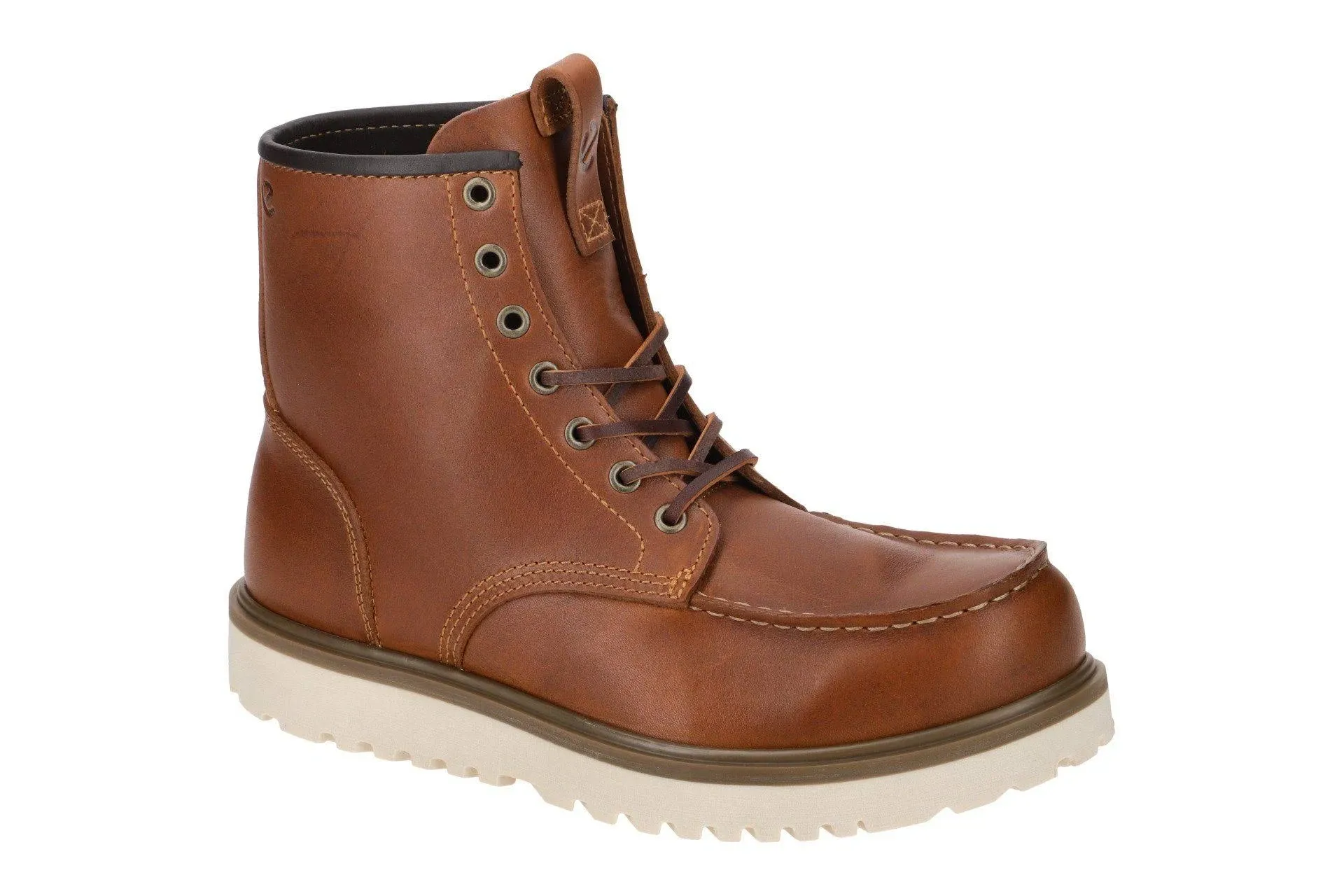 Ecco Staker Moc Toe Boot in Cognac