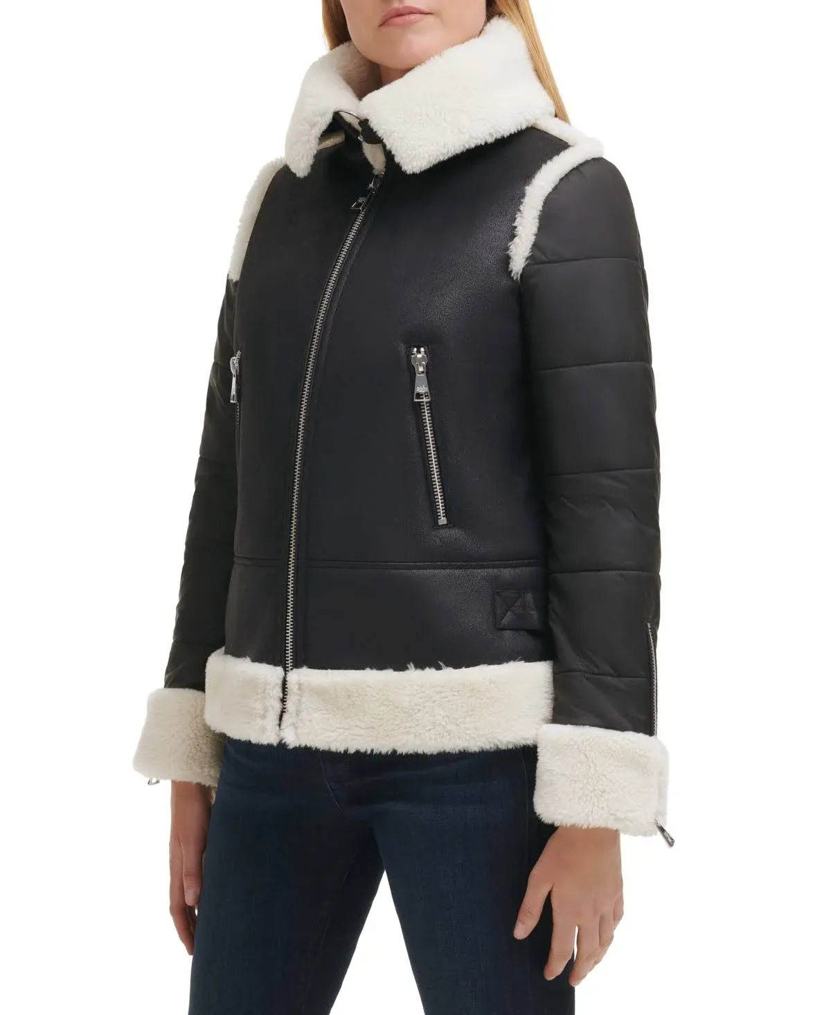 Mixed Media Faux Shearling Jacket\nKARL LAGERFELD PARIS