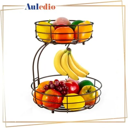 Auledio 2-Tier Countertop Fruit Vegetables Basket Bowl Storage with Banana Hanger