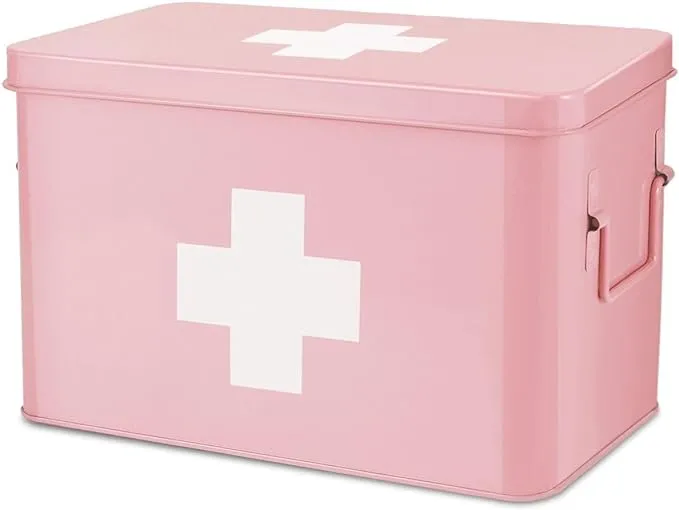 Metal First Aid Empty Box, Medicine Storage Organizer with Removable Tray Handle