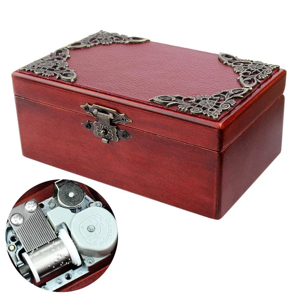 ROSIKING Vintage Wood Carved Mechanism Musical Box Wind Up Music Box Jewelry Box ...