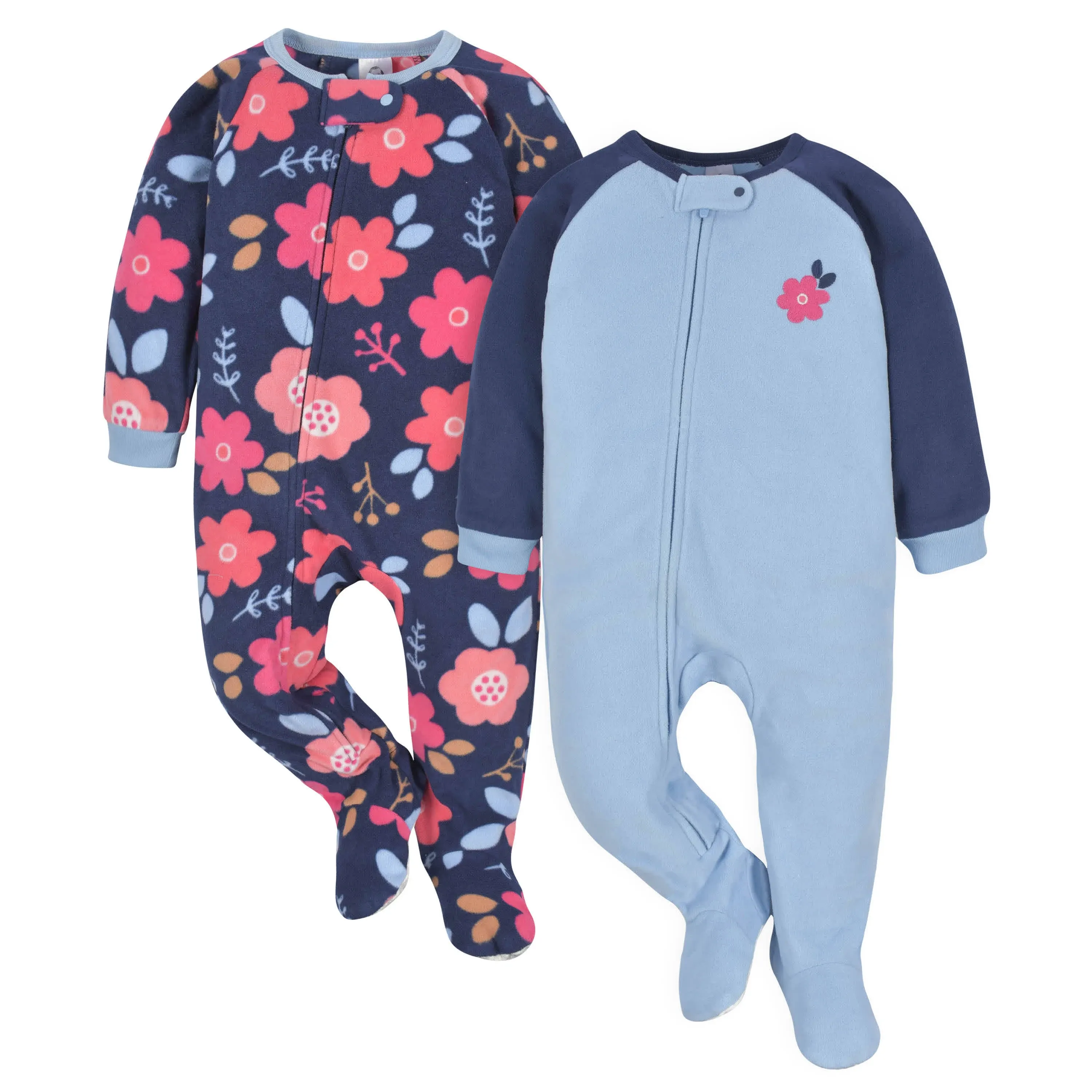 Gerber Baby Girls' Toddler Loose Fit Flame Resistant Fleece Footed Pajamas 2-Pack