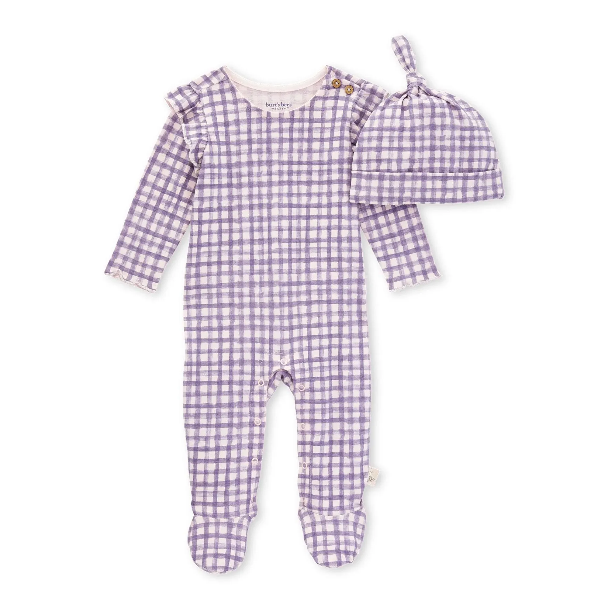 Micro Gingham Organic Footed Jumpsuit & Knot Top Hat Set