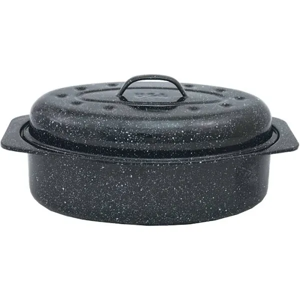 Elegant Speckled Black Enameled Steel Roaster with Self-Basting Lid - 13 Inch