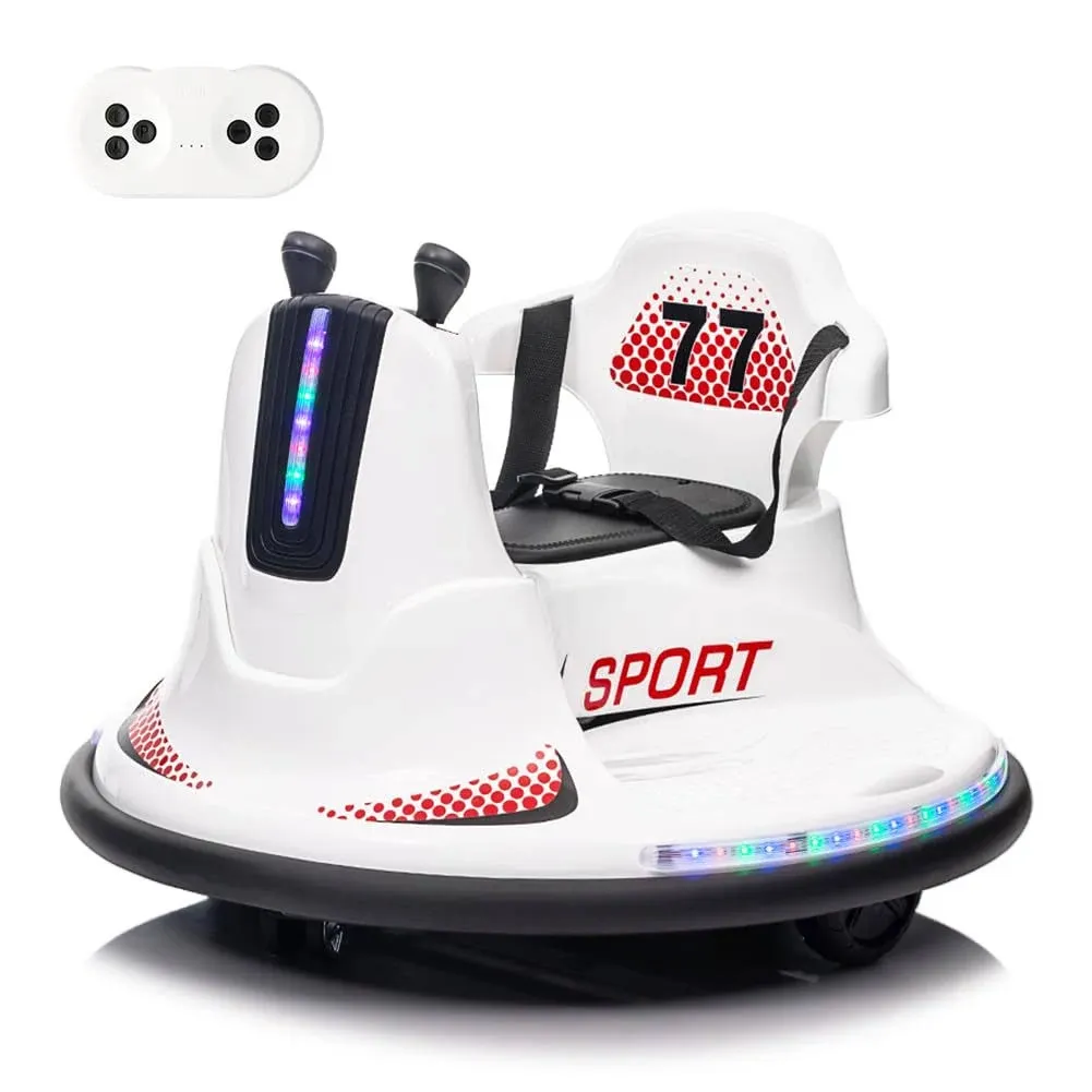 Ride On Bumper Car, Electric Kids Ride On Car with Remote Control, Safety Belt, Music, Flashing Lights, 360 Degree Spin, 2 Driving Modes, Bumper Car for Toddlers,Boys and Girls,White