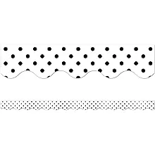 Teacher Created Resources Black Polka Dots on White Scalloped Border Trim (5593)