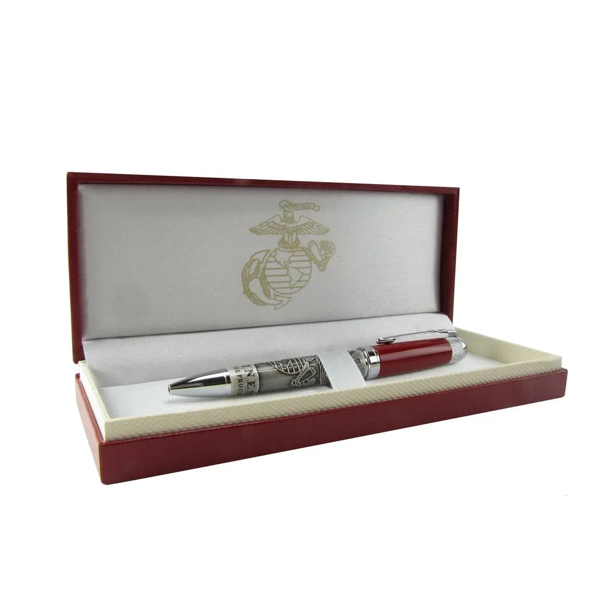 United States Marine Corps Heavy Metal Red Ball Point Pen and Gift Box