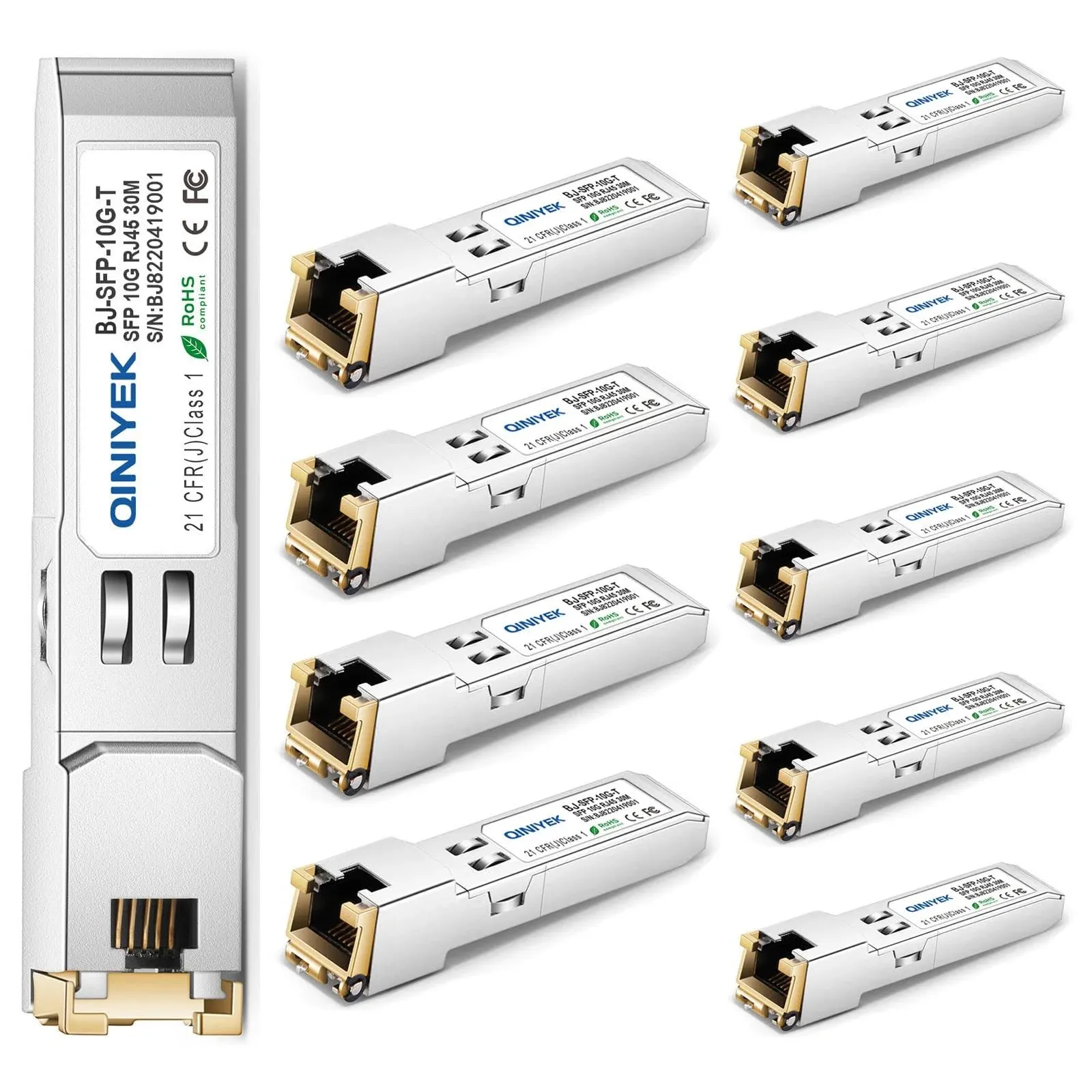 [10Pack] 10G SFP+ to RJ45 Transceiver, 10GBase-T Copper SFP+ Module for Cisco SFP-10G-T-S, Ubiquiti UniFi UF-RJ45-10G, MikroTik S+RJ10, Netgear AXM765, Fortinet, Cat.6a/7, up to 30m