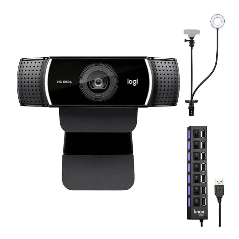 Logitech C922 Pro Stream 1080p Webcam with Ring Light and USB Hub