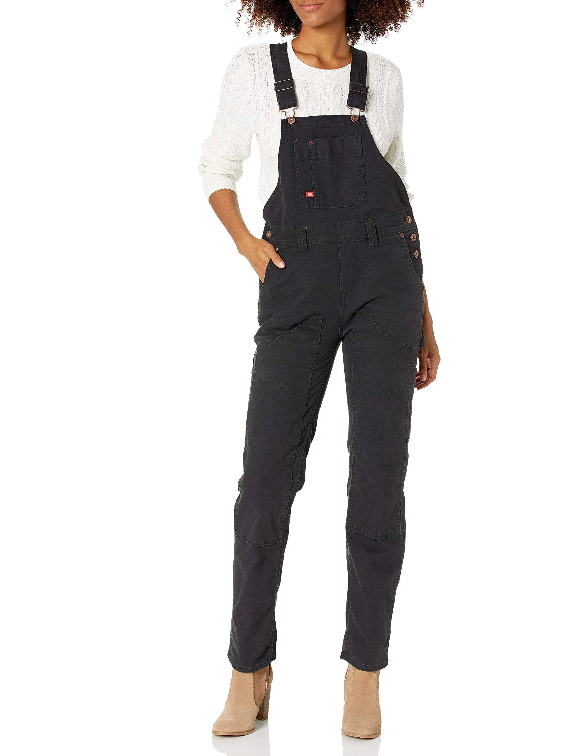 Dickies womens Stretch Double Front BLACK Bib Stretch Overalls size Small S