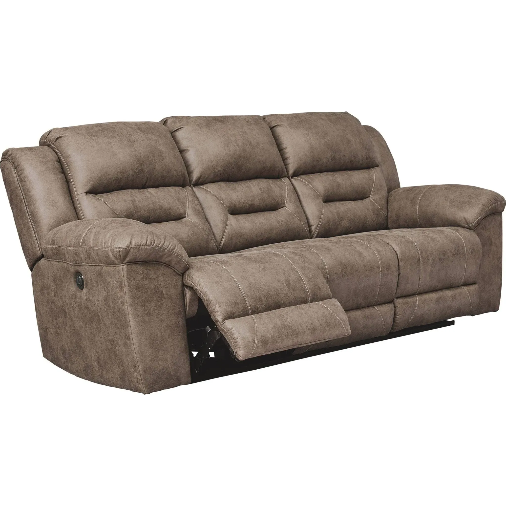 Signature Design by Ashley Stoneland Faux Leather Power Reclining Sofa, Light Brown