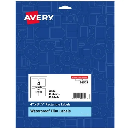 Avery Printable Waterproof Labels, 40ct 4" x 3-1/3"