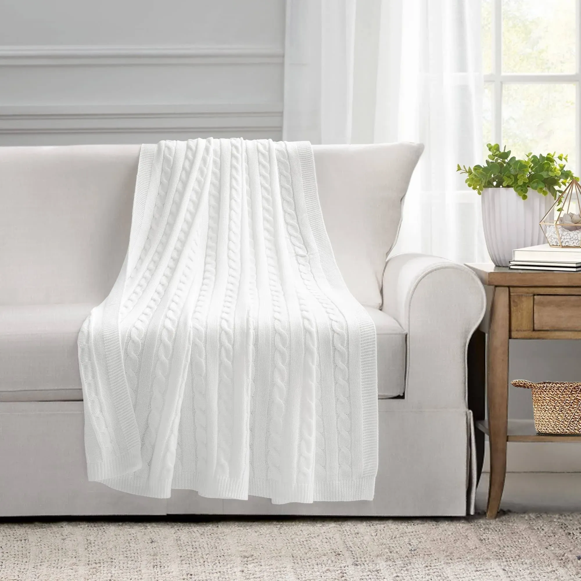 Lush Decor Soft Knitted Cable Throw Ivory 50x60