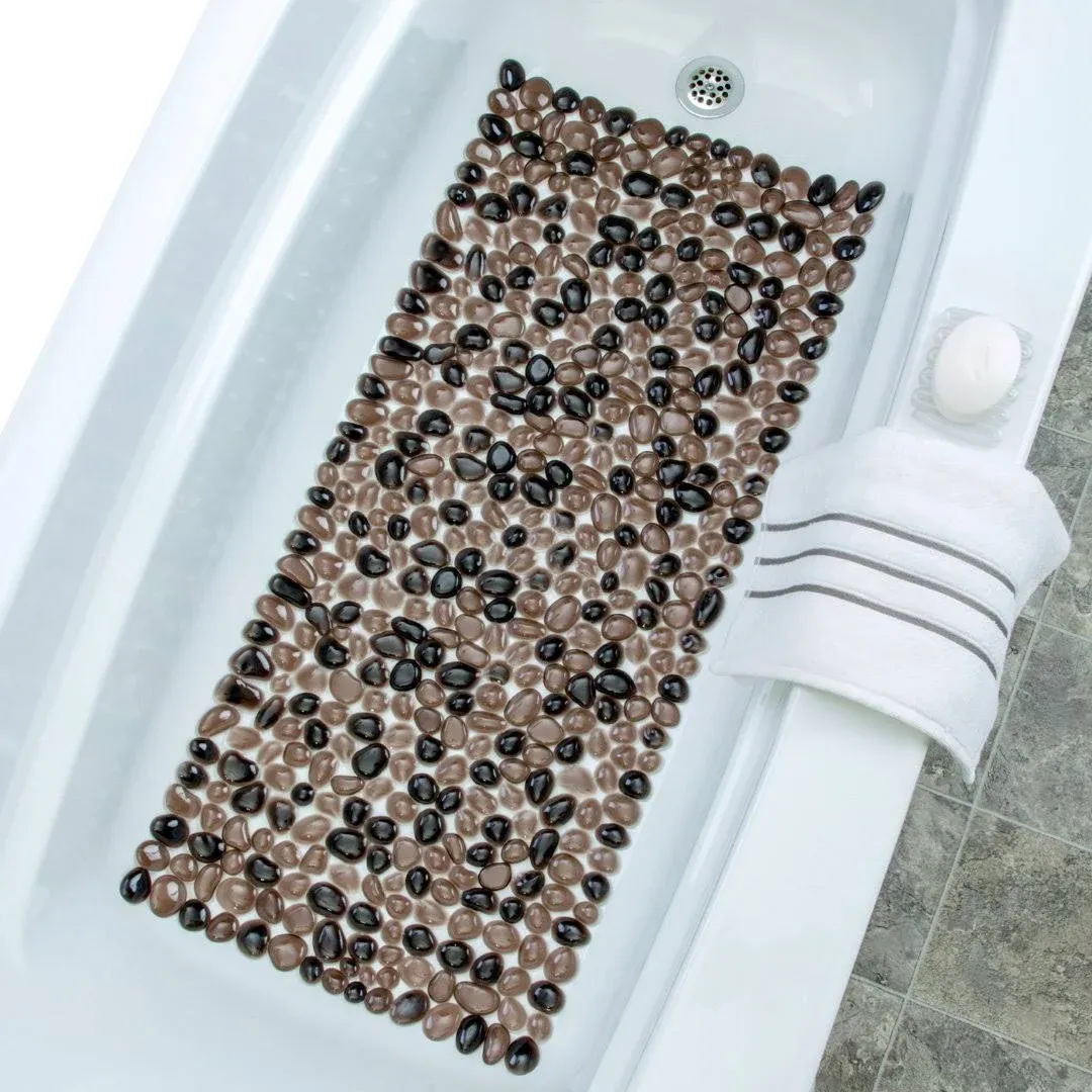 SlipX Solutions Extra Long Deep Foot Massager Bath Tub & Shower Mat 38x17 | Non-Slip, 188 Suction Cups | Feels Great on Tired Feet, Looks Like River Rock | Machine Washable, Bronze Pebbles