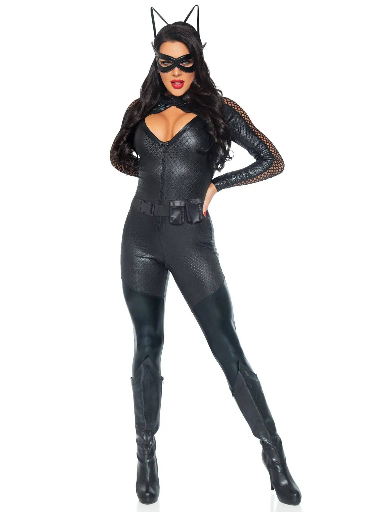 Leg Avenue - Wicked Kitty -  Adult Sized Costume -  Black - Large - Catsuit