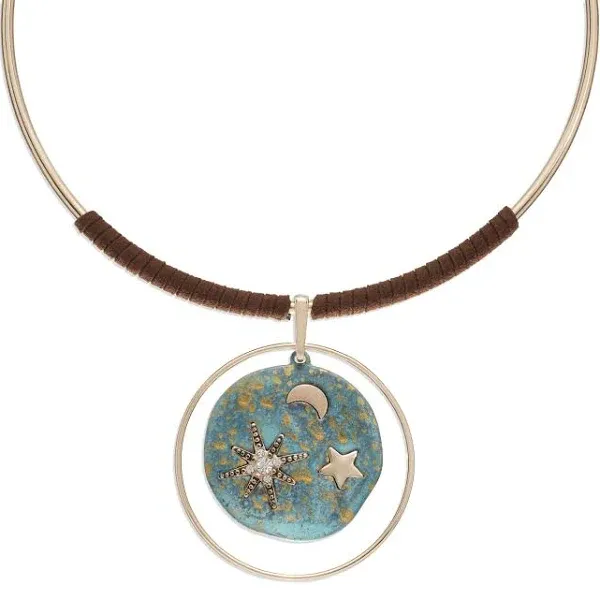 "Women's Celestial Patina Pendant Wire Necklace"