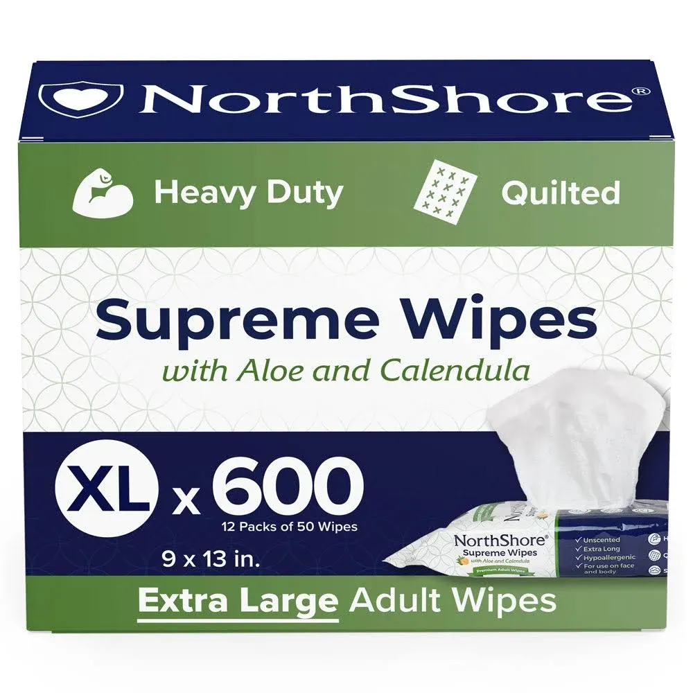 NorthShore Supreme Heavy-Duty Quilted Wipes, X-Large, 9 x 13 in., Case/600 (12/50s)