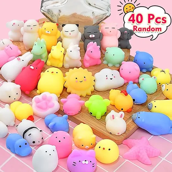 40Pcs Mochi Squishys Toys Mini Squishies 2nd Generation Glitter Animal Squishies Party Favors for Kids Adults Stress Relief Toy Treasure Box Prize Classroom Valentine Prizes Easter Egg Fillers