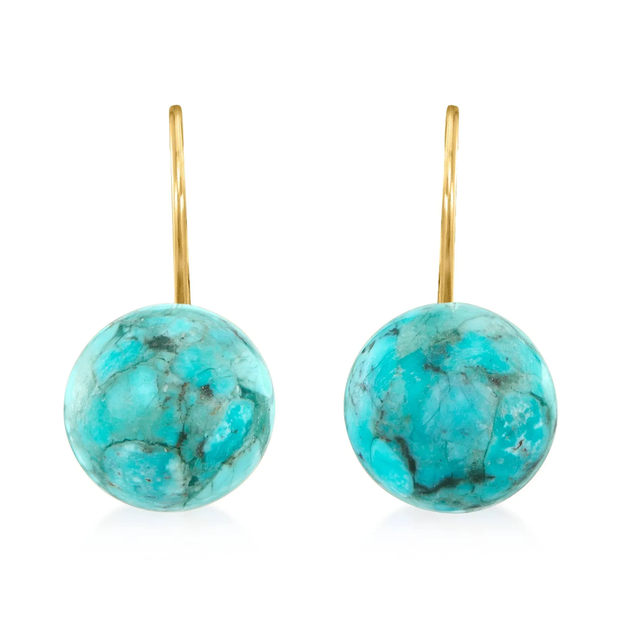 Button Turquoise Drop Earrings In 14kt Yellow Gold In Blue