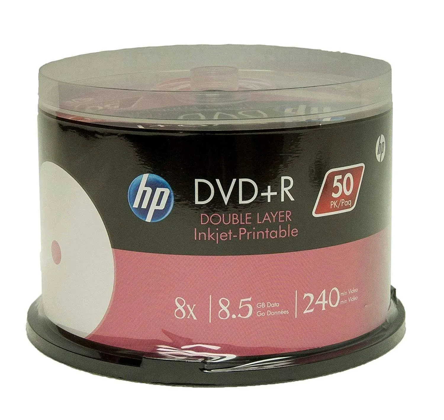 50 HP PRINTABLE 8X Blank DVD+R DL Dual Layer Disc + 50 Color Paper Sleeves