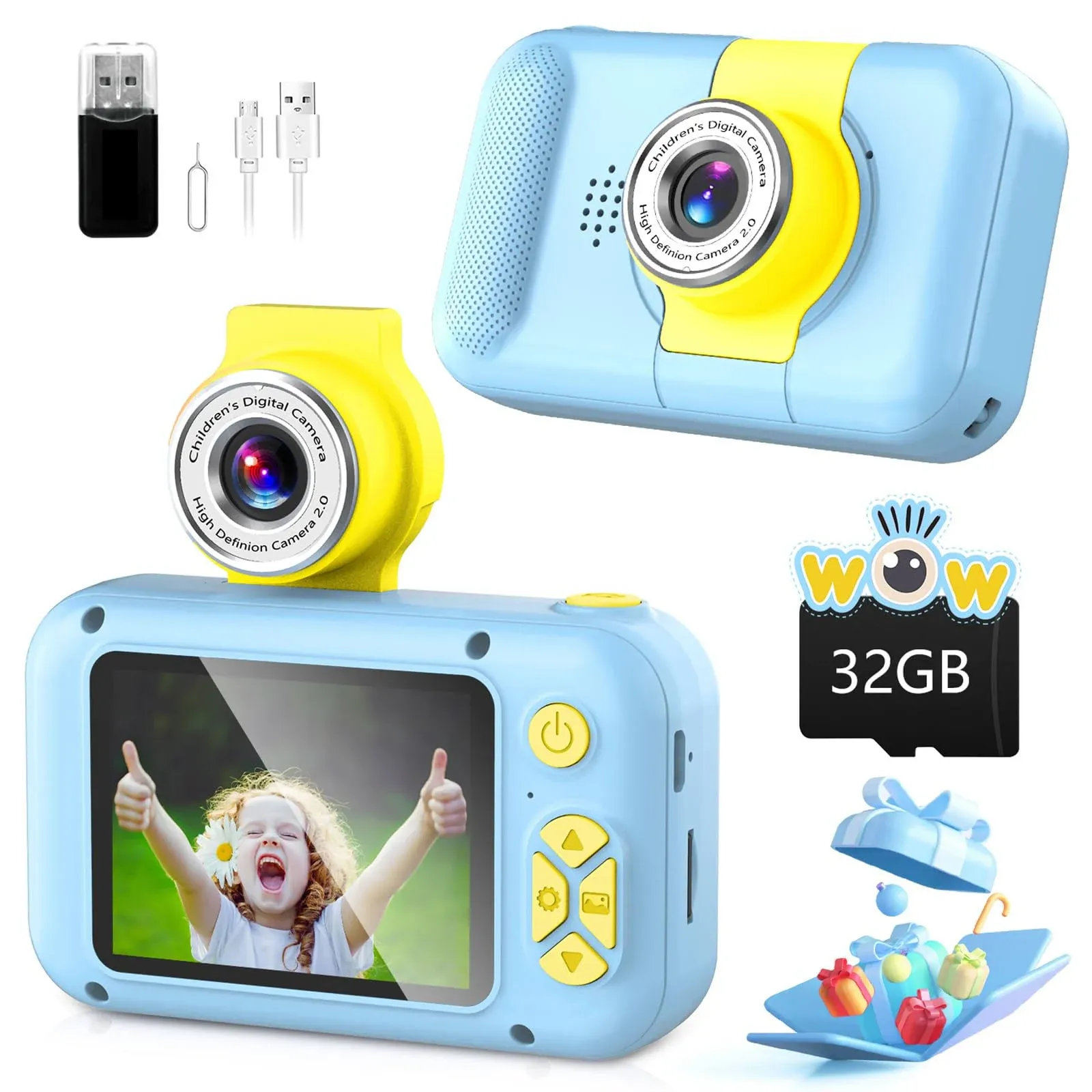 Kid Camera,Camera for Kid,2.4in IPS Screen Digital Camera,180°Flip Len (Blue)